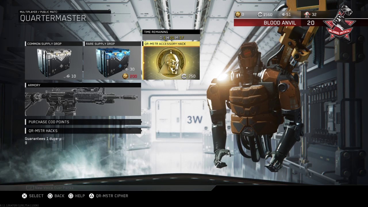 QUARTERMASTER ACCESSORY HACK 750 SALVAGE OPENING Infinite Warfare YouTube