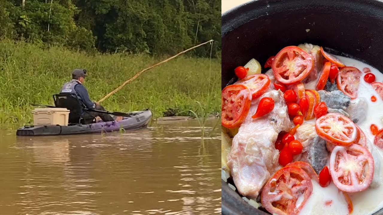 FISHING IN AMAZON AND COOKING FISH WITH COCONUT MILK (ASMR)