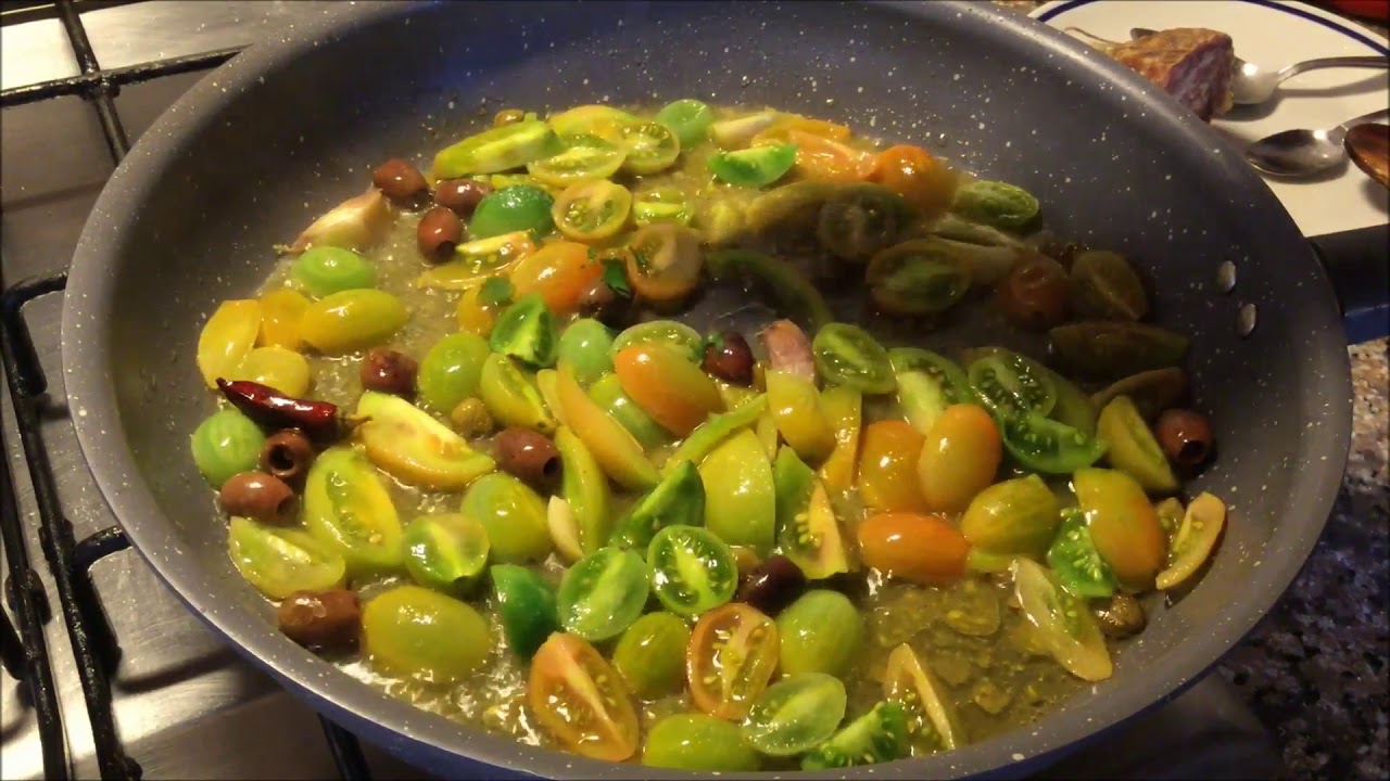 Spaghetti con pomodori verdi (datterino)