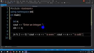 C++ Program to Check Whether Number is Even or Odd using ternary operators
