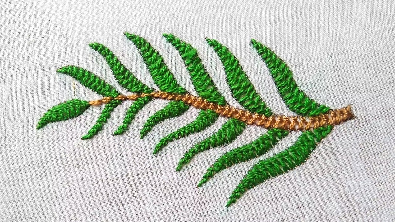 Amazing hand embroidery leaf stitch design, Fern stitch, hand