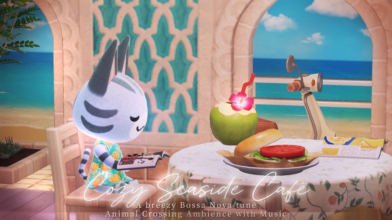 【あつ森BGM】海辺のカフェで聴くボサノバ☕🏖️｜波音 × 環境音｜作業・勉強・リラックス用Playlist