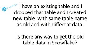 Undrop a Table, Database or Schema | Snowflake Interview Question