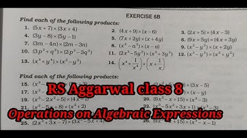 Operations on Algebraic Expressions Exercise 6B | Q1 to Q14 | RS Aggarwal class 8 | Rajmith Study