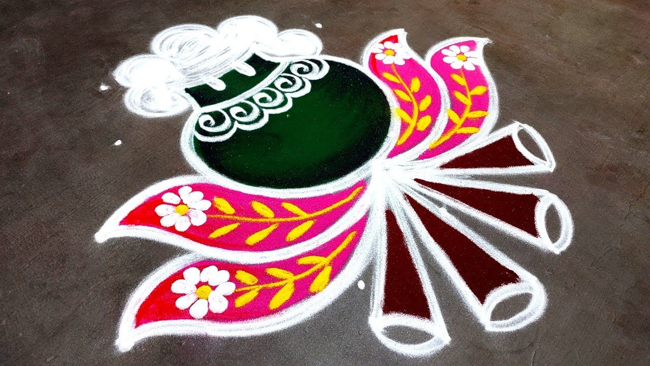 Pongal pot rangoli designs 2026|Sankaranti chukalamuggulu|5*3 pongalpaanaikolam Amazing  rangoli