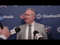 HC Dean Evason, Miles Wood, Zach Werenski and Sean Monahan, CBJ @ Red Wings  | Postgame Media