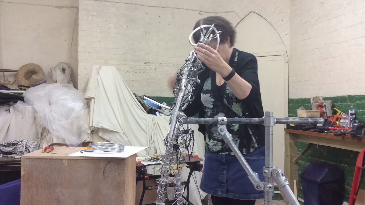 Hazel Reeves making the head armature of the Cracker Packer statue