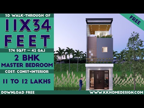 11x34 Feet With 2 Master Bedroom Small Space House Design || 11*34 House Plan#88