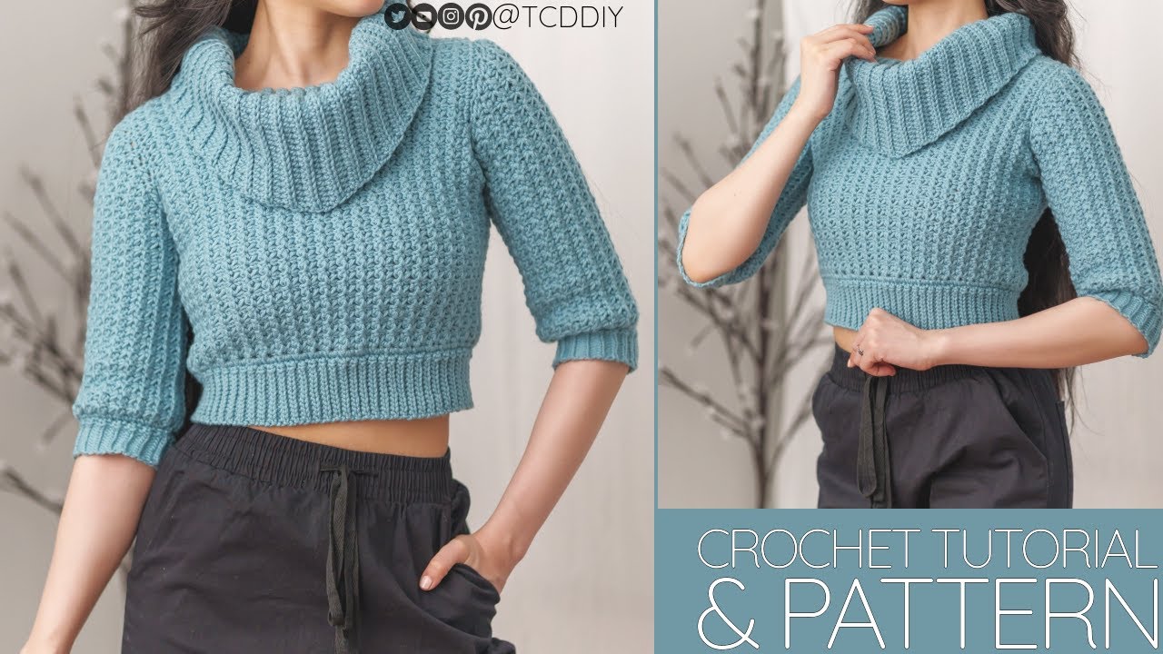 How to Crochet Cowl Neck Sweater  Pattern  Tutorial DIY