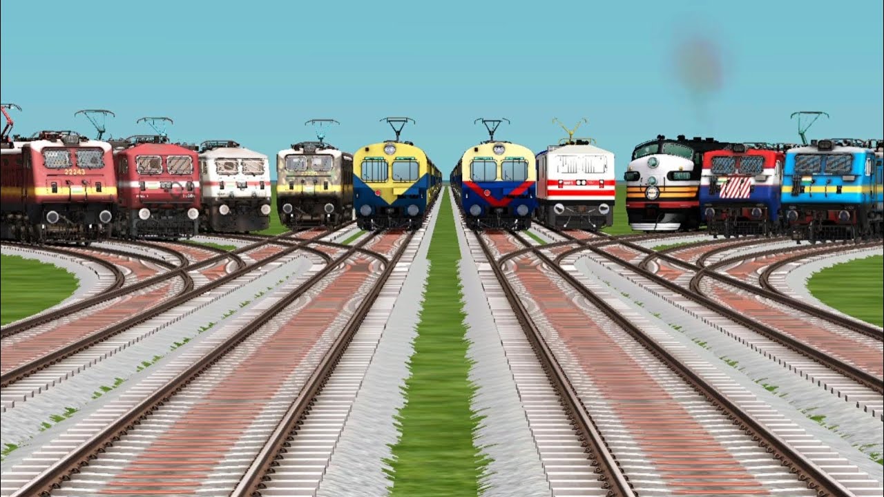 10 Trains Crossing By Bumpy Branched Railroad Tracks | Train Video ...