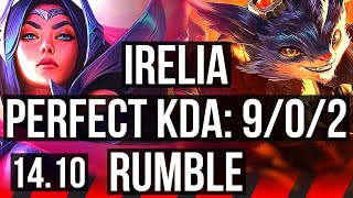 IRELIA vs RUMBLE (TOP) | 9/0/2, 6 solo kills, Legendary | KR Master | 14.10