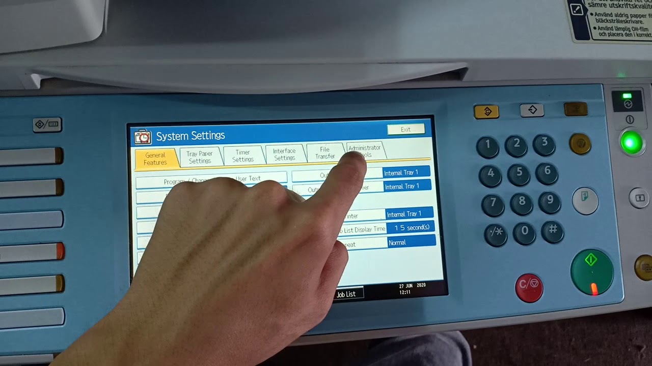 Ricoh MP C3000 Close set password