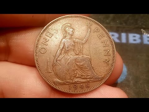 UK 1948 ONE PENNY Coin VALUE - United Kingdom King George VI 1948 One Penny Coin