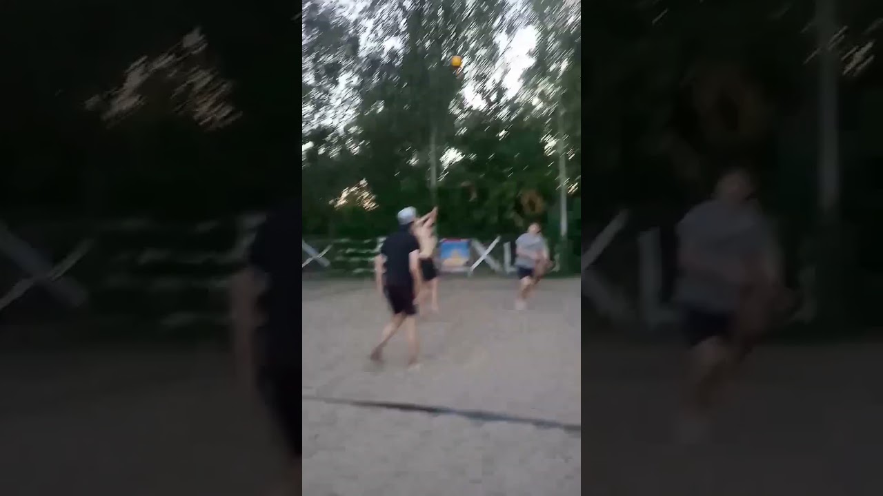 Beach volleyball, strong longitudinal kick, out of bounds.