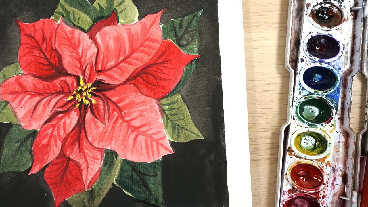 How to Draw and Paint a Poinsettia Flower with Watercolor - YouTube