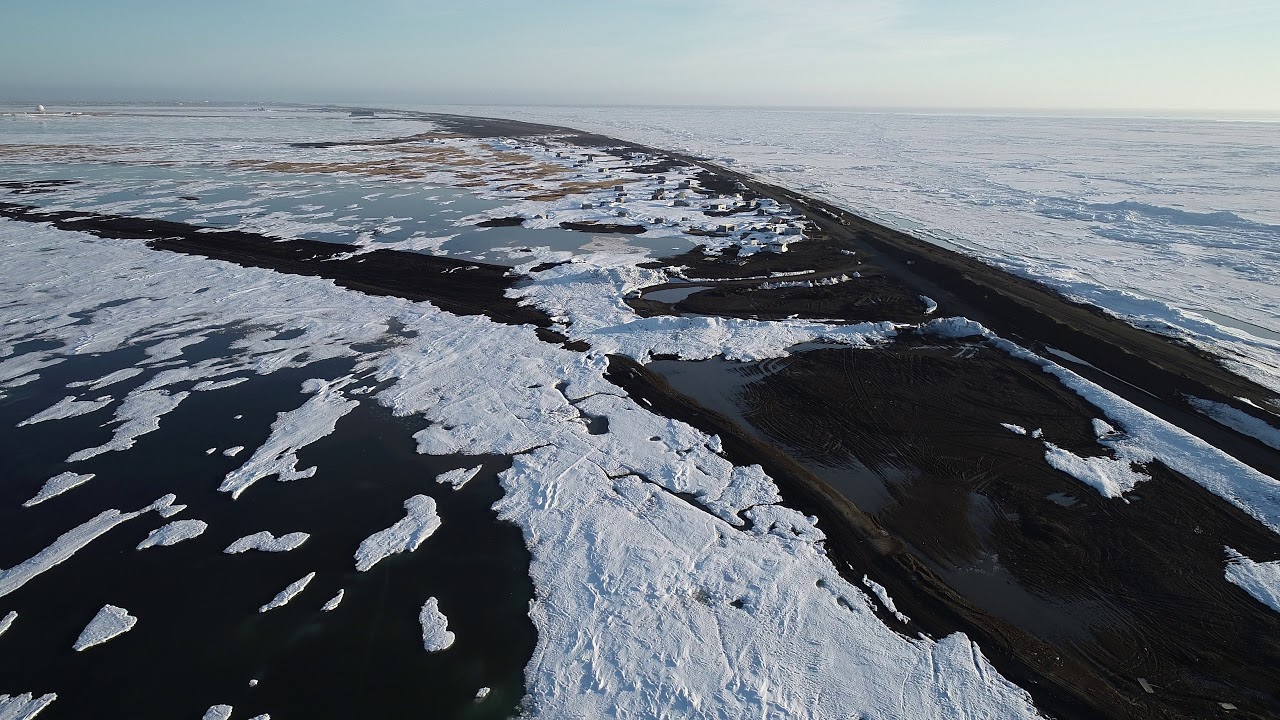 Aerial view of the sea ice at Utqiagvik, Alaska.