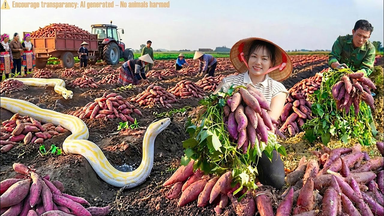 Farm Life Shock: Harvesting 1000+ Sweet Potatoes - Giant Python Unexpectedly Appears in the Field! 🐍