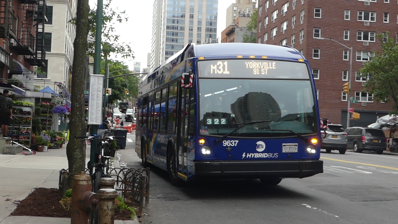MTA NYCT Bus 2021 Nova LFS Hybrid M31 Buses 9628 9637 At E 86th St mta-nyct-bus-2021-nova-lfs-hybrid-m31-buses-9628-9637-at-e-86th-st