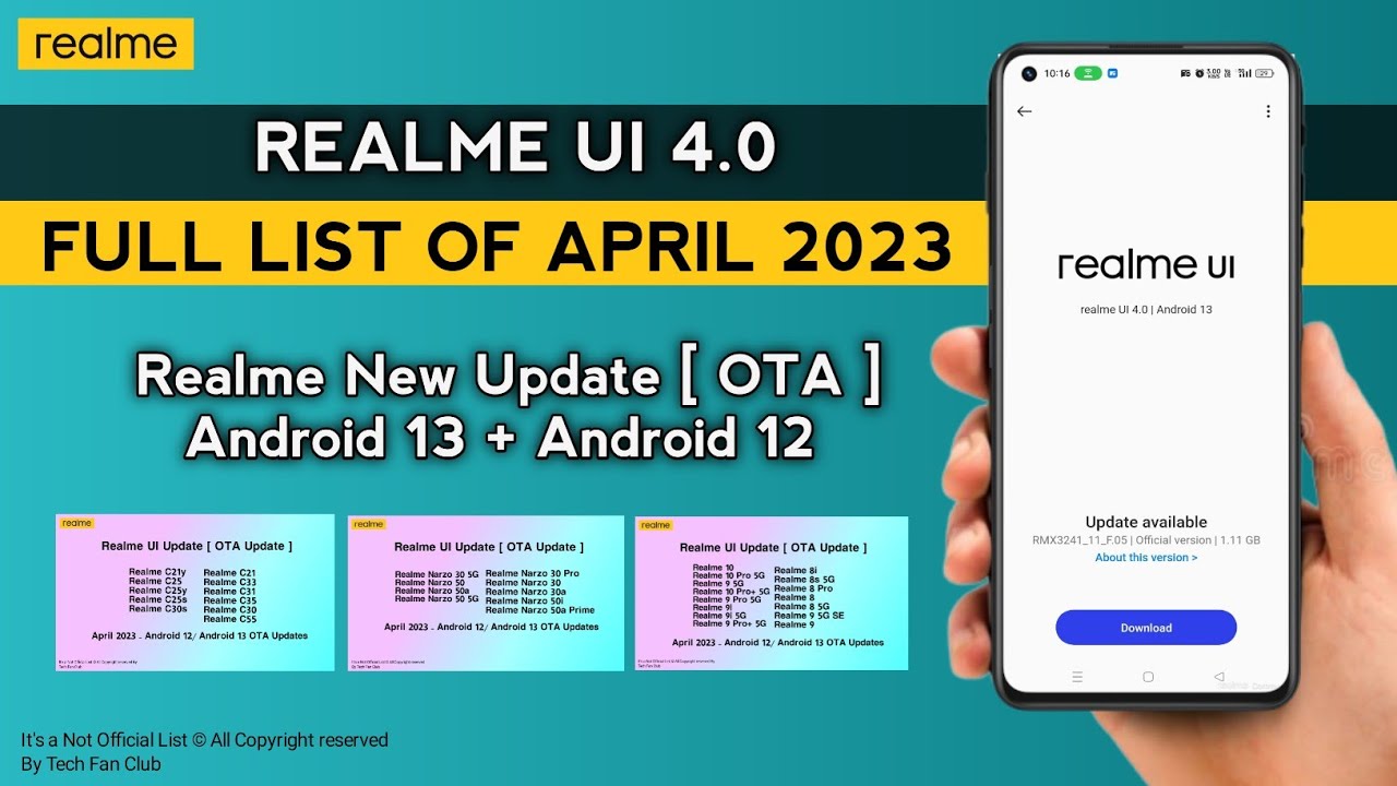 Realme UI 4.0 Update List & Date APRIL 2023 | New OTA Update List | Realme Android 13 Update List