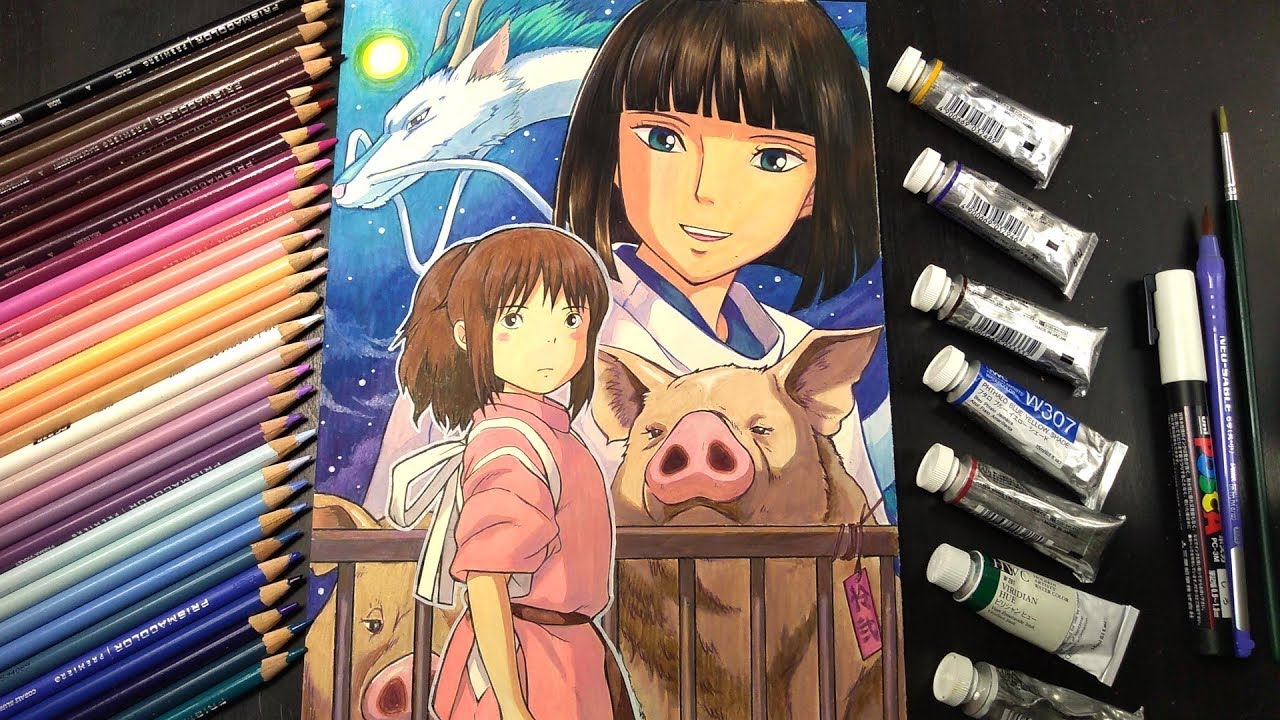 Drawing Spirited Away 千と千尋の神隠し イラスト描いてみた アナログ水彩色鉛筆メイキング ジブリ Ghibri Youtube