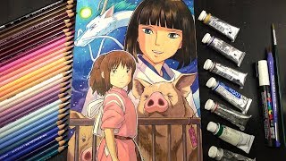 Drawing Spirited Away 千と千尋の神隠し イラスト描いてみた！アナログ水彩色鉛筆メイキング　ジブリ GHIBRI