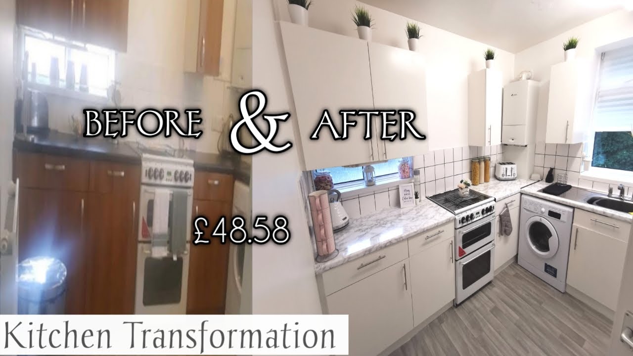 KITCHEN MAKEOVER UK £48.58 DIY BEFORE AND AFTER ON A BUDGET YouTube