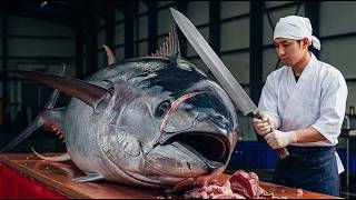 How to precision cut luxury otoro from a giant bluefin tuna #Otoro #BluefinTuna #SushiPrep