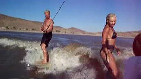 Glen and Kimberly Plake wakesurfing