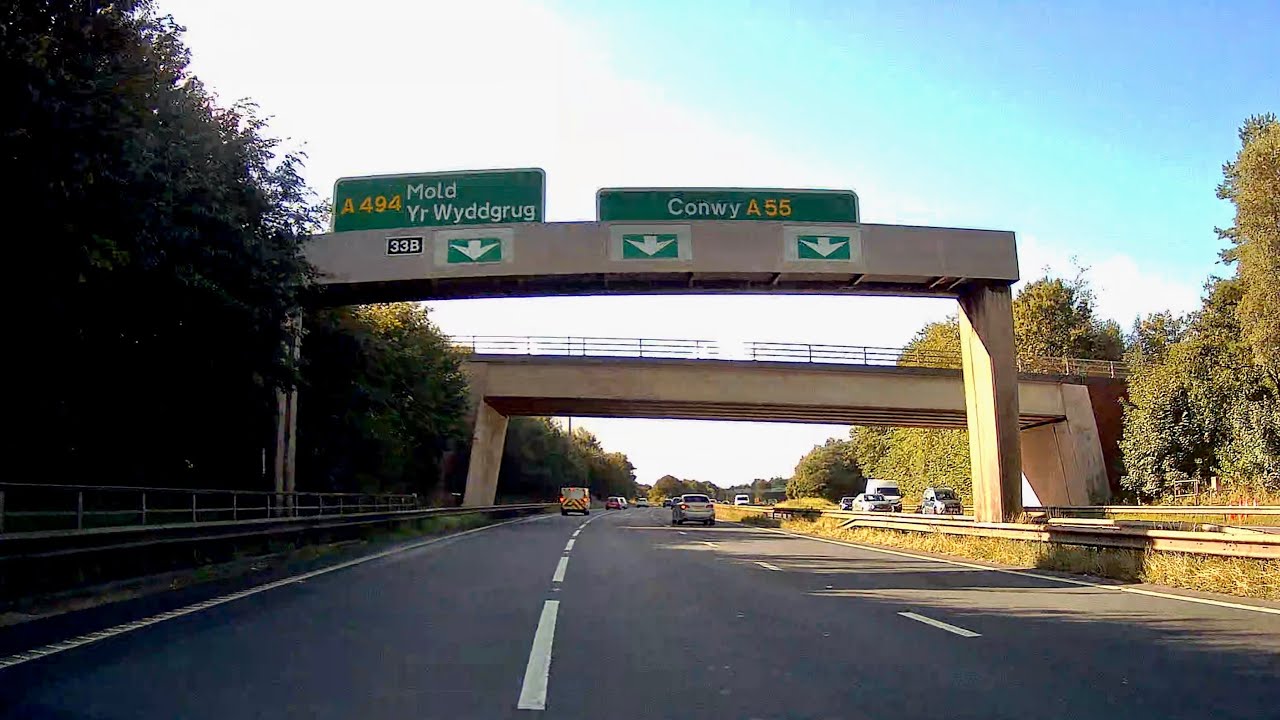 Driving the A55 in North Wales, J38 Wrexham Road to J34 Ewloe - 12/9/24 // dashcam footage