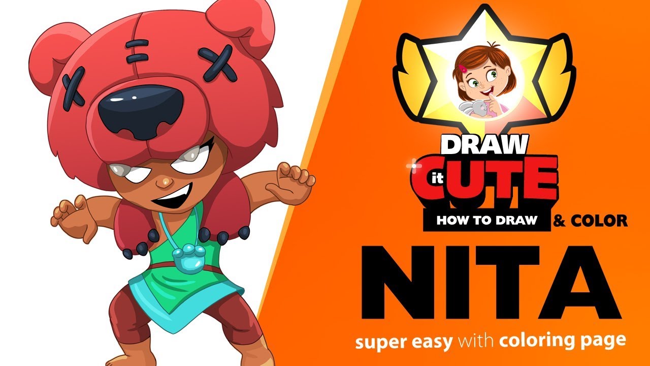 How To Draw And Color Nita Super Easy Brawl Stars Drawing Tutorial With Coloring Page Youtube - brawl stars nita cute
