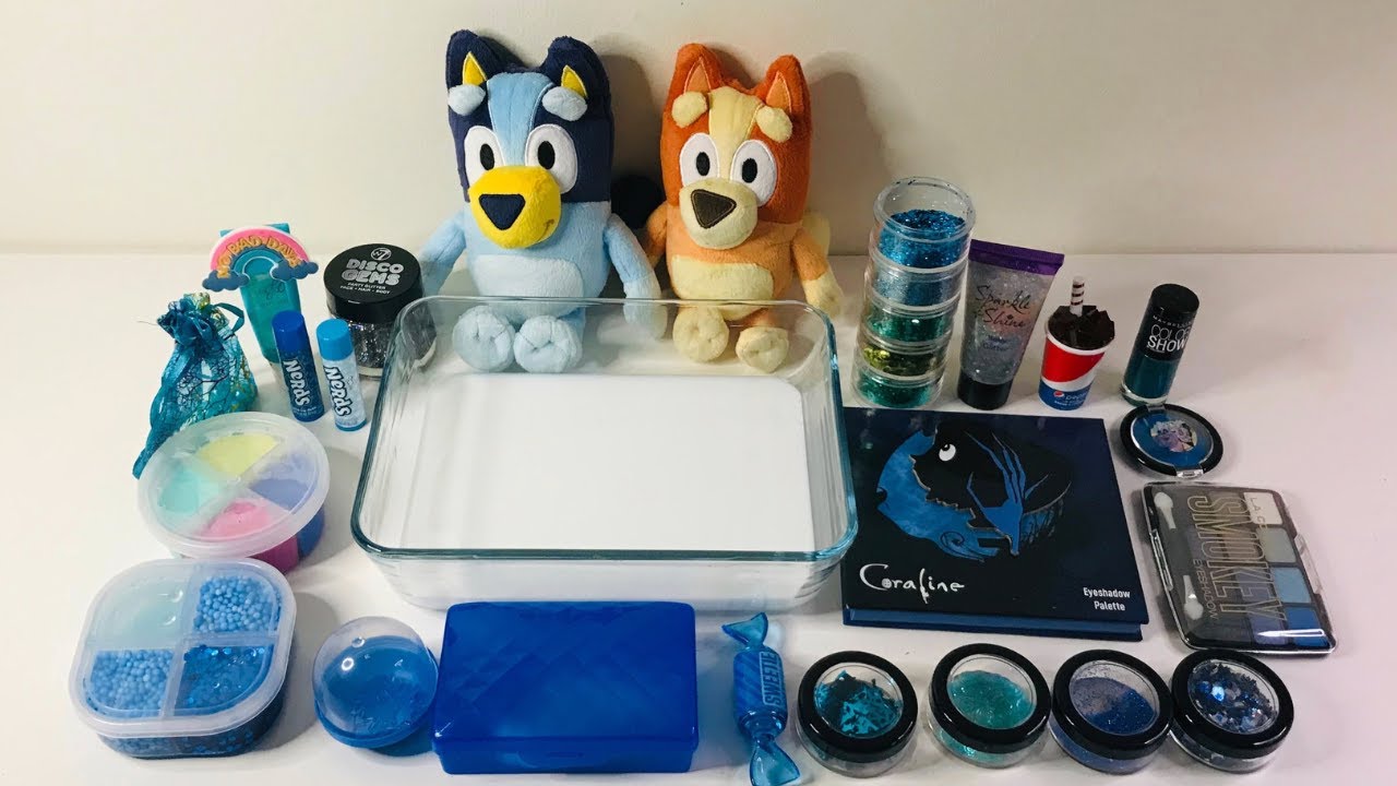 Mixing ”Bluey”Makeup,parts,into slime Satisfying Slime Video! 