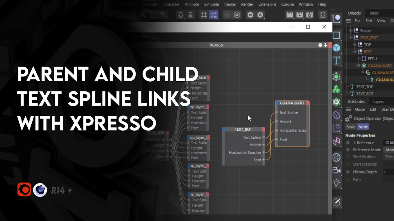 Parent and child text spline links with xpresso cinema 4D R14 - 2024 ...