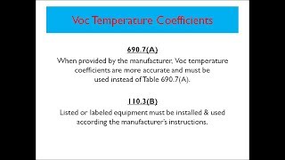 Solar Training - Table 690.7(A) vs. Temperature Coefficients Solar Training - Table 690.7(A) vs. Temperature Coefficients