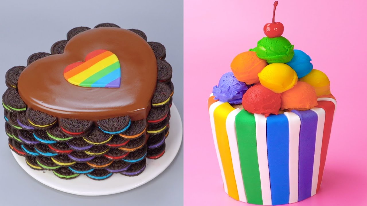 Vídeos satisfatórios | Mais de 1000+ receitas saborosas de decoração de bolo de chocolate arco-íris