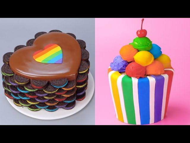 Vídeos satisfatórios | Mais de 1000+ receitas saborosas de decoração de bolo de chocolate arco-íris class=