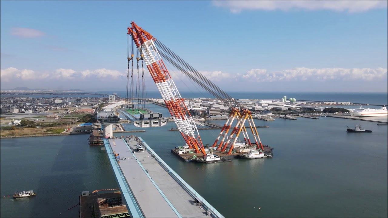 国内最大級のクレーン船(起重機船) 海翔登場 2020年12月5日 津田港沖 新町川架橋 徳島縦貫道2020年12月5日 - YouTube