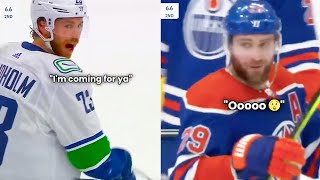 Elias Lindholm Threatens Leon Draisaitl “I’m coming for ya” | Oilers vs Canucks Game 4 Highlights