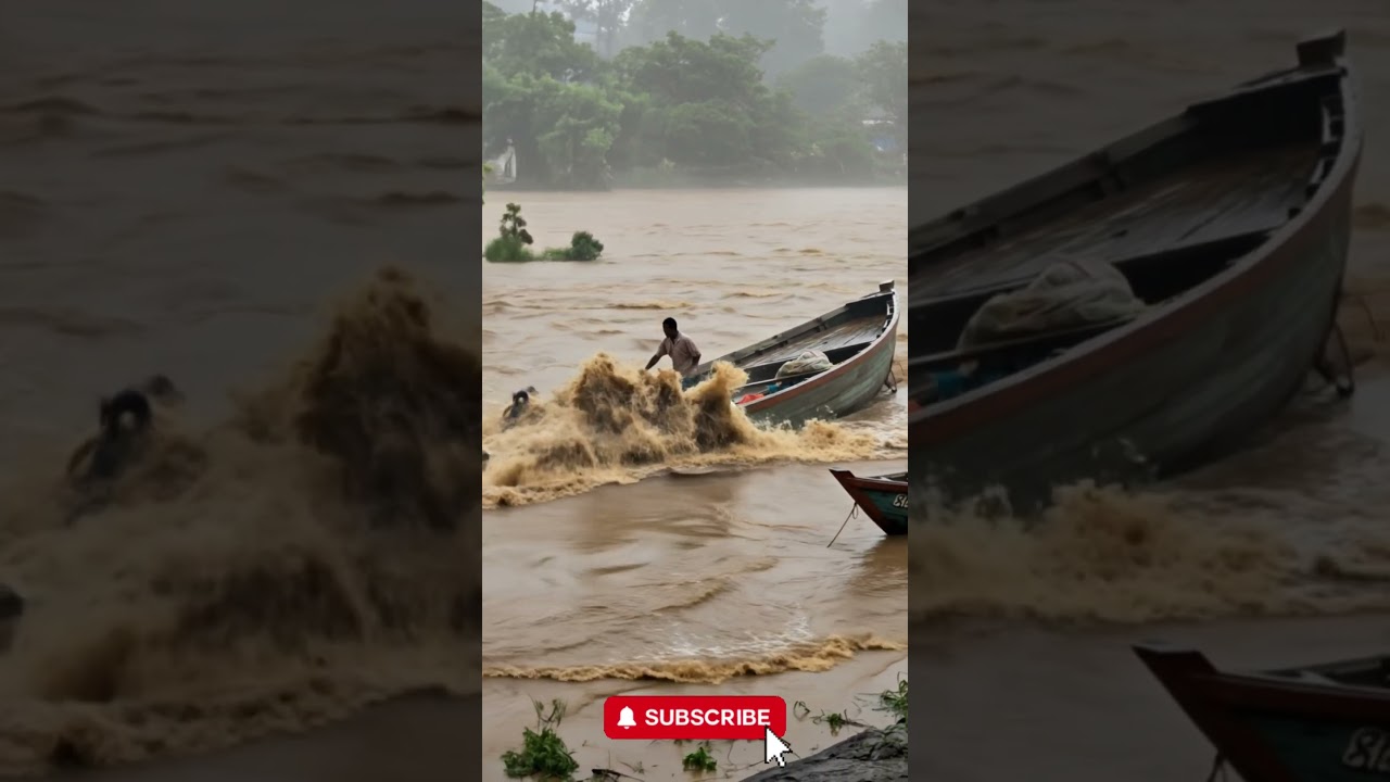 AI Simulation Boat Disaster in Massive Flood – People Struggle to Survive Storm Waters  