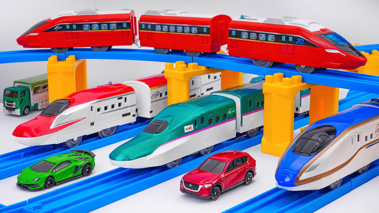 タカラトミー プラレール トレイン | タカラトミー S-51 プラレール スピードジェット・新幹線E7系「かがやき」高架レールセット ＆ 多目的レールシステムの組み立て