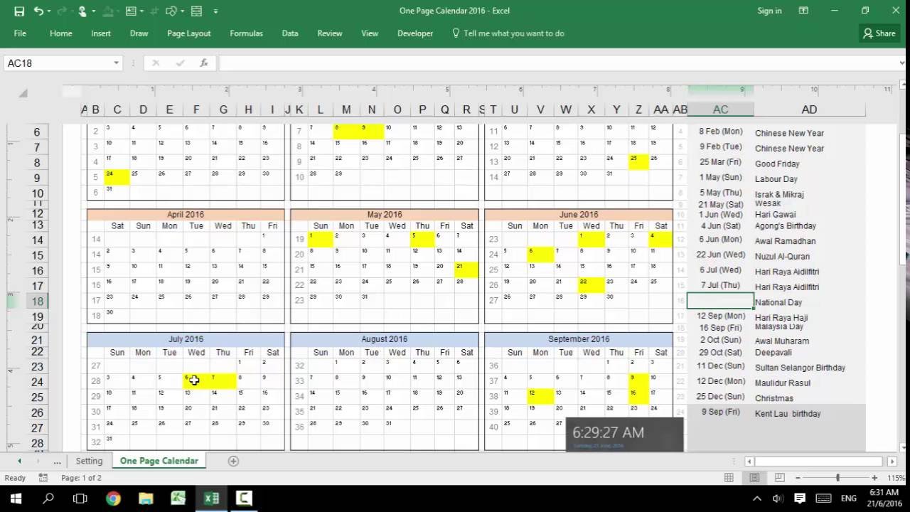 Customizable 2020 Yearly Calendar Template Excel Contoh Gambar Template