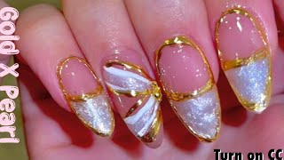 Gold X Pearl French Nails (●'◡'●) ✨ |  Nail diary EP- 06 | ASMR Nails | Full cover tips screenshot 2