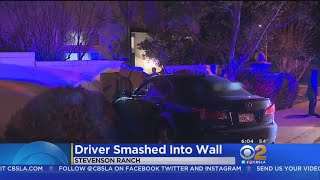 Car Slams Into Retaining Wall In Stevenson Ranch