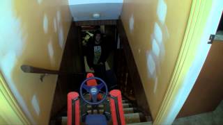 Staircase Snowrace Stunt
Riding a GT Snowracer down a flight of stairs has some interesting, painful, and entertaining results.
SHIRTS: http://udmerch.spreadshirt.com
EMAIL: underdetention@gmail.com
SITE: http://nwordspeaks.blogspot.com
TWITTER: http://twitter.com/thejaypocalypse
Ill write initially about the filler content in the beginning. I used to make montages frequently, where once stunt wouldnt necessarily dominate unless it was particularly fruitful. Im attempting to make some sort of a return to that format in order to prevent myself from going stale, as well as in the interest of the viewer. Id like to offer up more content, given that the videos are weekly. Its also a test of my creativity, since coming up with shit like this so often is a talent Id like to hone.
The first clip you see was mother nature, ostensibly telling me to tone it down by showering me with those little spinning seeds that depart from trees in the summer time. I dont know if thats a regional thing, but those who live where these trees grow should be familiar with this event. Ive been told by many people to jump on that treadmill while its moving, and I finally mustered the courage to do so. I enjoyed the payoff so I figured that Id include it in this video, instead of saving it for next weeks.
That treadmill is gone. It has been a year. No more treadmill.
Dont ask me why I jumped in the pile of garbage. It wasnt otherwise being used. It was worth it.
So, this GT Snowracer stunt is something Ive been fathoming for probably two years, but getting time to do it is tricky; Im often busy in the late afternoon and my house is occupied up until that point. Thankfully I somehow found the time and the testicles to finally do it. Im quite proud of what happened; not a seriously detrimental injury, but good footage of what pain did exist.
Thats all.
Enjoi.
To license this footage, contact underdetention(at)gmail.com Staircase Snowrace Stunt