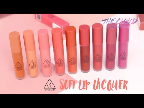 3CE SOFT LIP LACQUER REVIEW & FULL SWATCH | Son kem lì mới HIT của Stylenanda