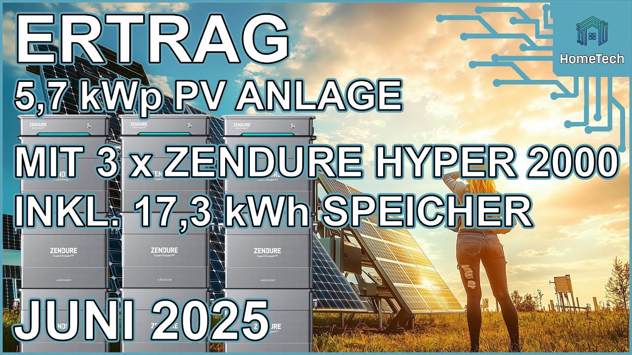 ERTRAG JUNI 2025 - 5,7 kWp PV Anlage + 3 x ZENDURE HYPER 2000 mit 17,3 kWh Speicher