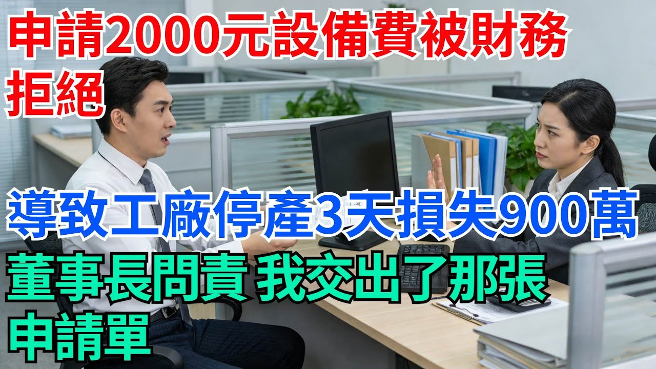我申請2000元設備加急費被財務拒絕，導致工廠停產3天損失900萬，董事長問責，我交出了那張申請單【奇趣天下】#職場逆襲#職場智慧#爽文職場#工作日常#完結爽文