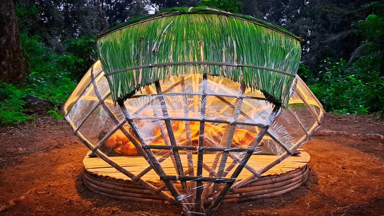 Solo camping bushcraft | Build a unique shelter in the tropical rain ...