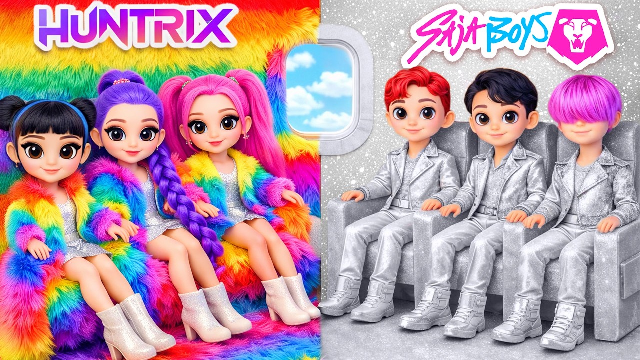 K-Pop Demon Hunter no Avião ✈️ Rainbow Fluffy Huntrix vs Saja Boys Prata | Batalha de Moda