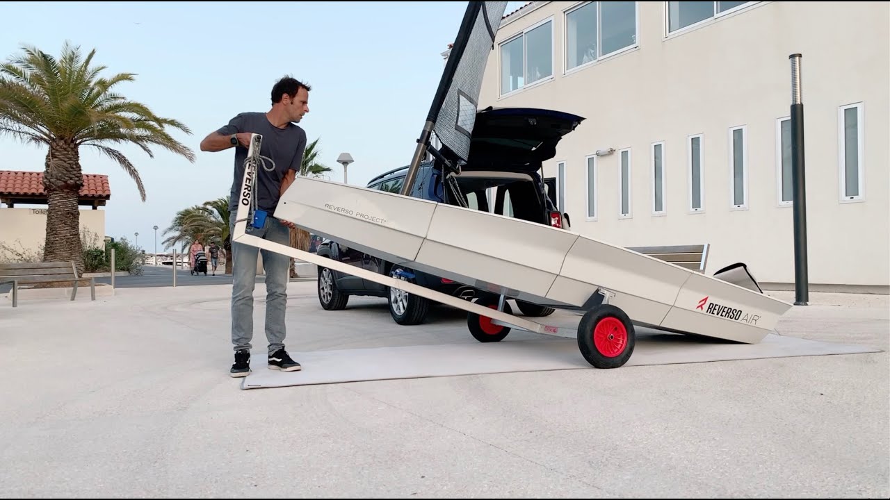 Small sailboat : Innovative High performance sailboat folded up in a car's trunk.