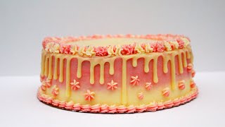 Ombre Cake Tutorial | Strawberry Lemonade Cake, White Chocolate Ganache Drip | Cake Decorating Ideas